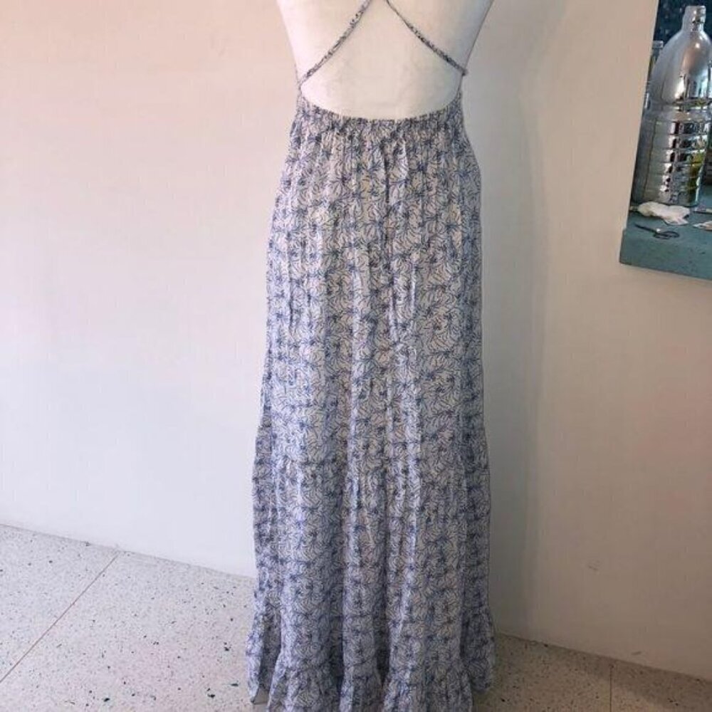 Daughters Of The Revolution Womens Dress Size M Blue Floral Maxi Lined Cotton - Picture 3 of 9